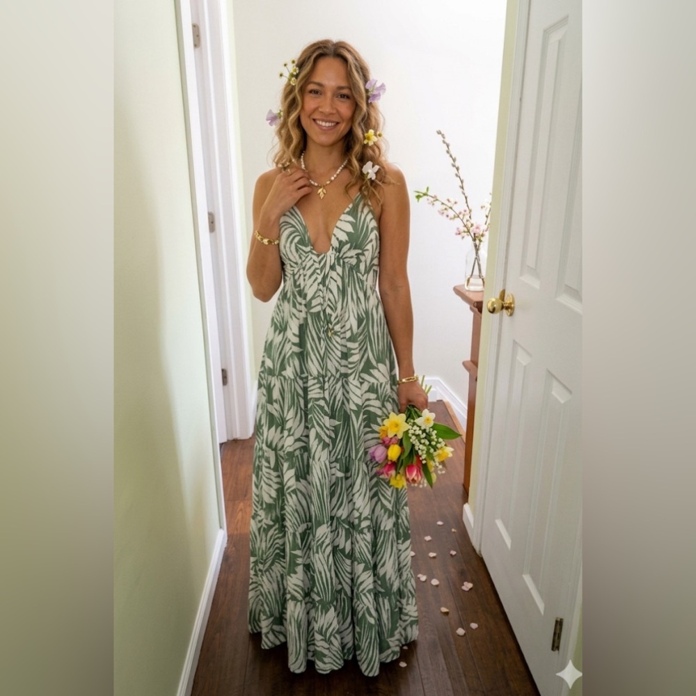 Green and White Maxi Dress